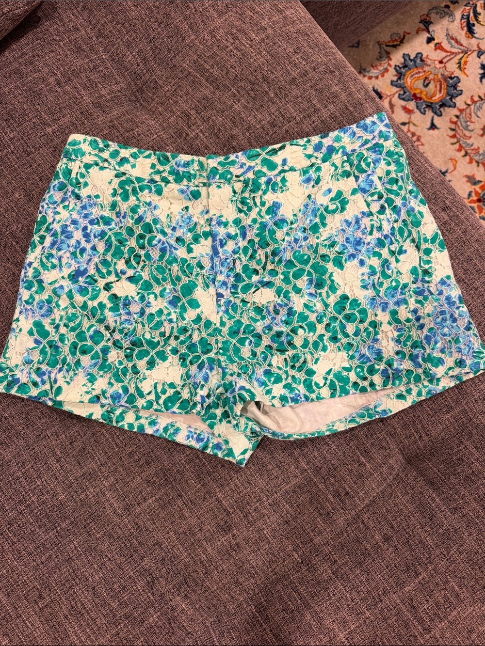 Madewell Floral Lace Overlay Shorts in Green & Blue- size 0